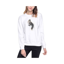 Watercolor Cat Baskılı Beyaz Kadın Sweatshirt (534806549)