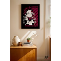 Demon Slayer Tanjiro Anime Poster, Siyah Çerçeveli Duvar Tablosu - Anime Severlere Özel Hediye