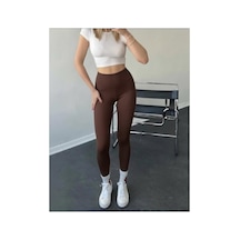 Mercan Kids & Butik Kadın Yüksek Bel Toparlayıcı Tayt Dikişsiz İç Göstermez Spor Taytı Kahverengi