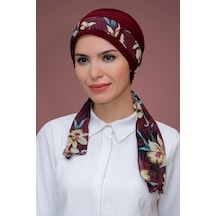 Hürrem Bone Bordo Pratik Hazır Geçmeli Tesettür Bone Sandy Kumaş Desenli Şifo (545490975) Bordo