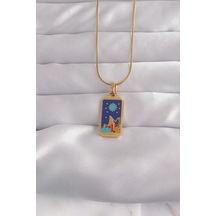 Ezoconcept 316l Çelik Gold Renk Mavi Mineli Kız Figür Tarot Kolye Çok Renkli