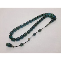 Bünyamin Barlak İmzalı Kapsül Kesim Kehrbar Yeşil Tesbih 8.5x11