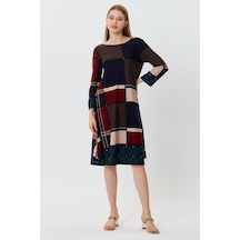 Alexandergardı Sırt Dekolteli Desenlı Elbise B22-23000 Lacivert