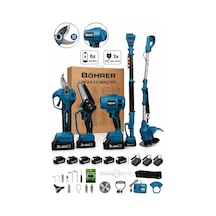 Böhrer Ba0115389 5'li 21v Akülü Bahçe Seti Tırpan Budama Makası Mini Testere Üfleme Makinesi 6 Batarya 3 Şa