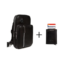 Newish Polo Erkek Deri Mekanizmalı Cüzdan Ve Günlük Omuz Çantası New077 Siyah
