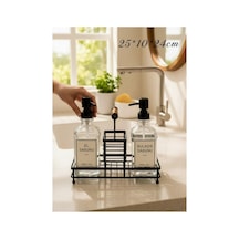 2 Hazneli Cam Mutfak Seti 500ml+500ml Sıvı Sabunluk Set Siyah Diğer