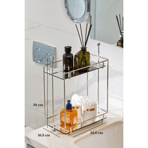 Parlak Silver 2 Katlı Dikdörtgen Banyo Organizer Tezgah Üstü Düzenleyici Pleksili