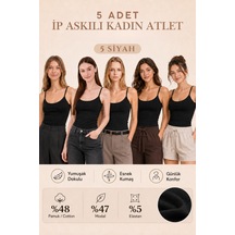 Loule Kadın 5'li İp Askılı Atlet Siyah Modal Pamuk