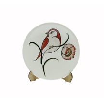 Otantik Çini Kırmızı Güllü Kuş Dekorlu Çay Tabağı Çap 12 Cm Yükse