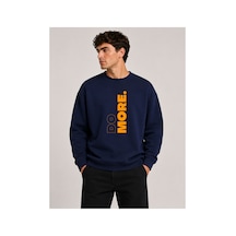 Herkesemoda Do More Baskılı Bisiklet Yaka Şardonlu 2 İplik Sweatshirt Lacivert
