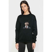 Atatürk Mustafa Kemal Paşa Baskılı Siyah Kadın Sweashirt