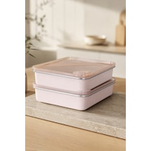 2'li Stainless Paslanmaz Çelik Vakumlu Saklama Kabı,fırın Ve Kek Kabı 1,9 Lt Yemek Kabı Sefer Tası Pembe