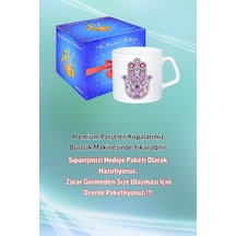 Mandala Fatma Ana Eli Nazarlık Baskılı Afilli Kupa Bardak Çay Kahve Fincanı Beyaz