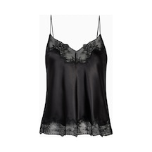Because Of Alice Satin Lace Detail Camisole V Yaka Kadın Bluz Siyah