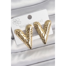 Zarif Kadın İçin Golden Çelik İşlemeli Kalp Stil Küpe