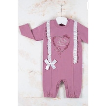 Baby Donat Love Kalp Nakışlı % 100 Pamuk Kız Bebek Tulumu Mor