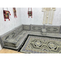Coton Şark Köşesi Saraylı Desenli Minder Takımı Gri 13 Parça