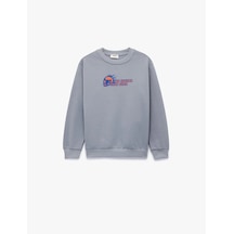 Koton Erkek Çocuk Pamuklu Uzun Kollu Bisiklet Yaka Baskılı Şardonlu Sweatshirt Mavi