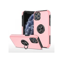 Apple iPhone Uyumlu 11 Pro Max Kılıf Elit Yüzüklü Kapak - Pembe Düz Renkli