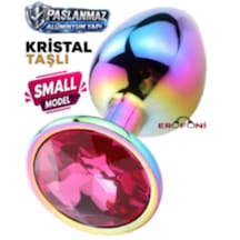 Erofoni Paslanmaz Çelik 7 Cm Kristal Taşlı Multicolor Çok Renkli Small Anal Açııcı Alıştırıcı Gevşetici Metal Plug
