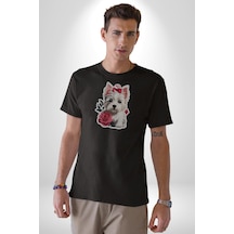 Siyah Highland Teriyeri Kırmızı Gül Unisex Unisex Siyah Organik Baskılı T-shirt Penye Yüksek Kalite Siyah