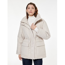 Koton Koyun Yünü Karışımlı Cepli Dik Yaka Uzun Kollu Oversize Kaşe Mont Bej 6wak00227ew Ekru