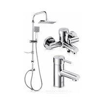 Espina Banyo Bataryası Lavabo Bataryası Dst19-3 Kare Yağmur Duş Sistemi 3'lü Krom Set