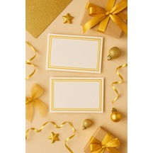 50 Adet Gold Çerçeveli Not Kartı - 8x5cm - Hediye Paketleme Kartı - Kalın Kart