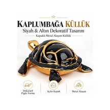 Lüks Alaşım Metal Kaplumbağa Küllük 17cm Kapaklı Para Anahtar Kasesi Tütsülük Dekoratif Biblo Hediye