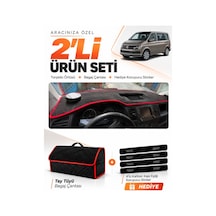 Volkswagen Transporter T6 Çukurlu 2015-2020 Uyumlu Torpido Örtüsü Tay Tüyü Çanta - Siyah Kırmızı