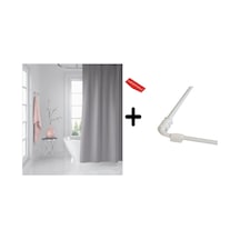 Banyo Perdesi Gri 1x180x200, Perde Borusu Askı Aparatı Köşe Boru Beyaz Hediyeli, Duş Perdesi Seti Çok Renkli