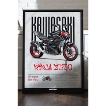 Kawasaki Ninja Z500 Siyah Ahşap Çerçeveli Poster, Dekoratif Motosiklet Duvar Tablosu