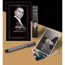 2026 Gazi Paşa Atatürk Ajandası Ayraç Kartpostal Kalem - Gri Genel