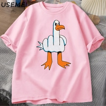 Flood Of Style Mens Komik Tişört Kaba Martı Grafik Tee Rahat Pamuk Kısa Kollu O Boyun T Shirt Streetwear Mod Pembe