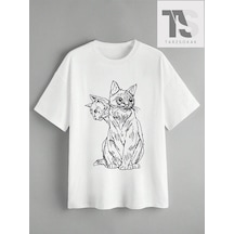 Startmore Goth Kadın Casual Kedi Baskılı T-shirt Beyaz Startmore Goth Kadın Casual Kedi Baskılı T-shirt Beyaz