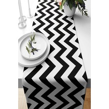 Pelangi Siyah Zigzag Desenli Leke Tutmaz Kumaş Salon Mutfak Masa Değişik Ranır Modelleri Runner, Beyaz-siyah 40 X 140 Çok Renkli
