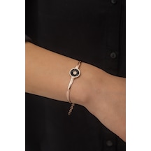 Papatya Silver Yassız Zincir Siyah Trapez Ve Nano Zirkon Taşlı Rose Gold Kaplama 925 Ayar Gümüş Bileklik - UVPS200064
