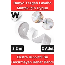 Premium Su Geçirmez Önleyici Yalıtım Küf Banyo Mutfak Lavabo Beyaz Kenar Şerit Bant 3.2m 2 Adet