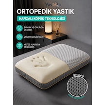 Nefes Alabilen 3d Kumaşlı Boyun Destekli Ortopedik Hafızalı Visco Sabun Yastık 60x40x14 Cm Beyaz - Antrasit