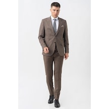 White Stone Grandson Ty2424 Yelekli Likralı Slim Fit Takım Elbise Desenli-desenli Kahverengi