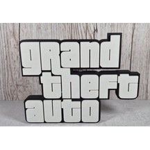 Gta Logo Tasarımlı Dekoratif Masaüstü Standı - 3d Yazıcı Gaming Oda Aksesuarı Ve Oyuncu Hediyesi