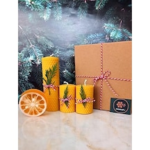 Balmumu Mum Bodrum Gliserinli Bitkisel Sabun Bal Mumu Mum Beeswax Candle Set Açık Ahşap