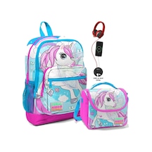 Coral High Okul Çantası Ve Beslenme Çantası Seti - Kız Çocuk Mavi Unicorn- Usb Soketli