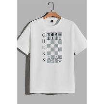 Oversize T-shirt Pamuklu Chess Baskılı