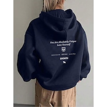 Growth Keep Calm Sweatshirt - Lacivert Baskılı Oversize Kalın Kışlık Kapüşonlu Lacivert