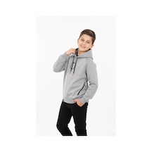 Kapüşonlu Fermuarlı Cepli Erkek Çocuk Sweatshirt-90915 Gri
