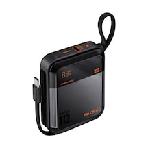 10.000mah 20w Lcd Göstergeli 2x Dahili Usb-c Kablolu Powerbank siyah