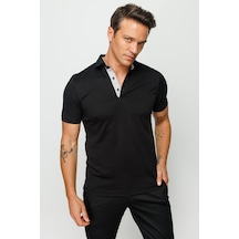 Desen Triko Erkek Polo Yaka T-Shirt 23301 Siyah