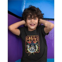 Sevbano Vintage Tasarım Star Wars Baskılı Unisex Film Çocuk Tişört 1-12 Siyah