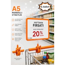 5 Adet - A5 Mandallı Etiketlik Fiyatlık Sepet Raf Askılık Fiyat Etiketi Çerçeveli Market Mağaza Turuncu
